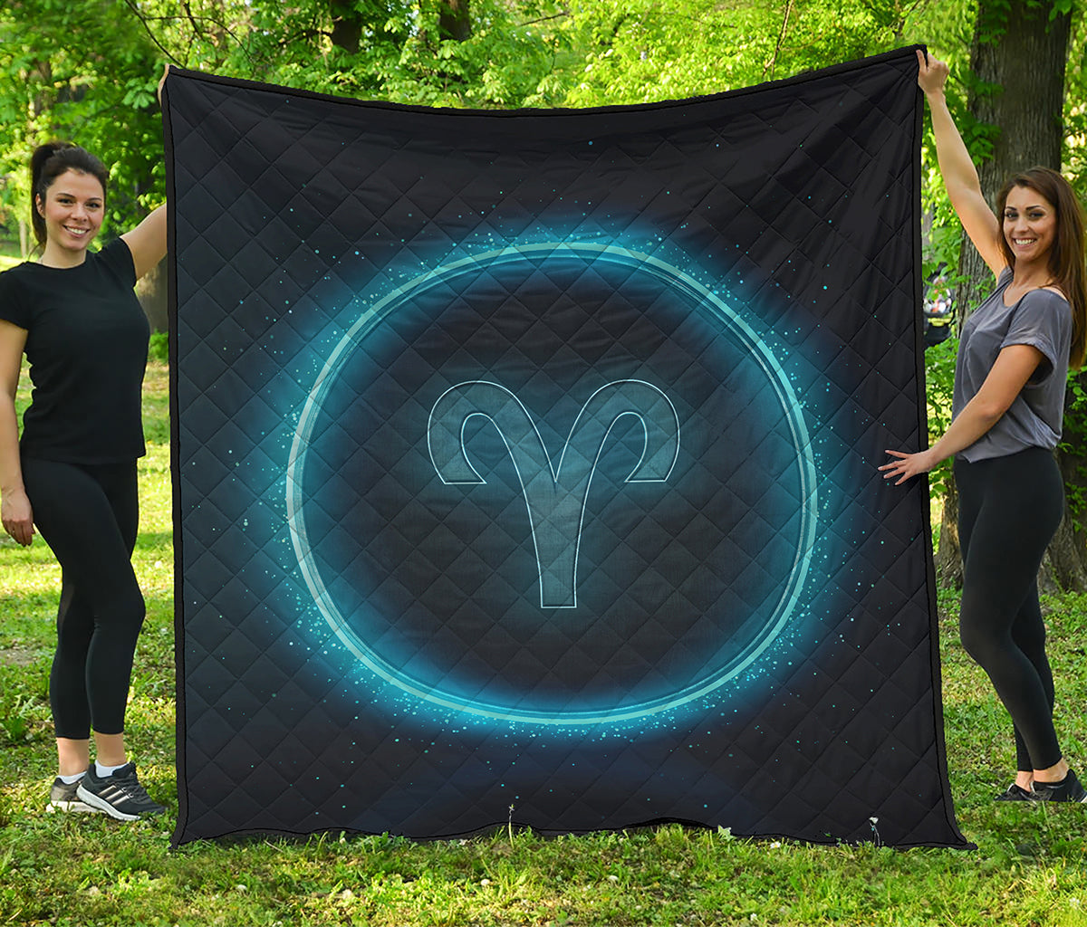 Blue Aries Zodiac Sign Print Quilt