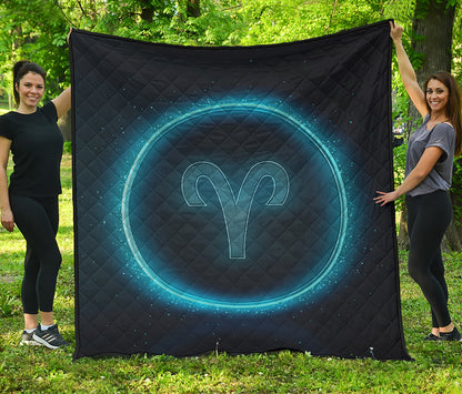 Blue Aries Zodiac Sign Print Quilt