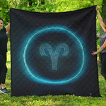 Blue Aries Zodiac Sign Print Quilt