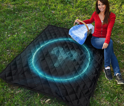 Blue Aries Zodiac Sign Print Quilt