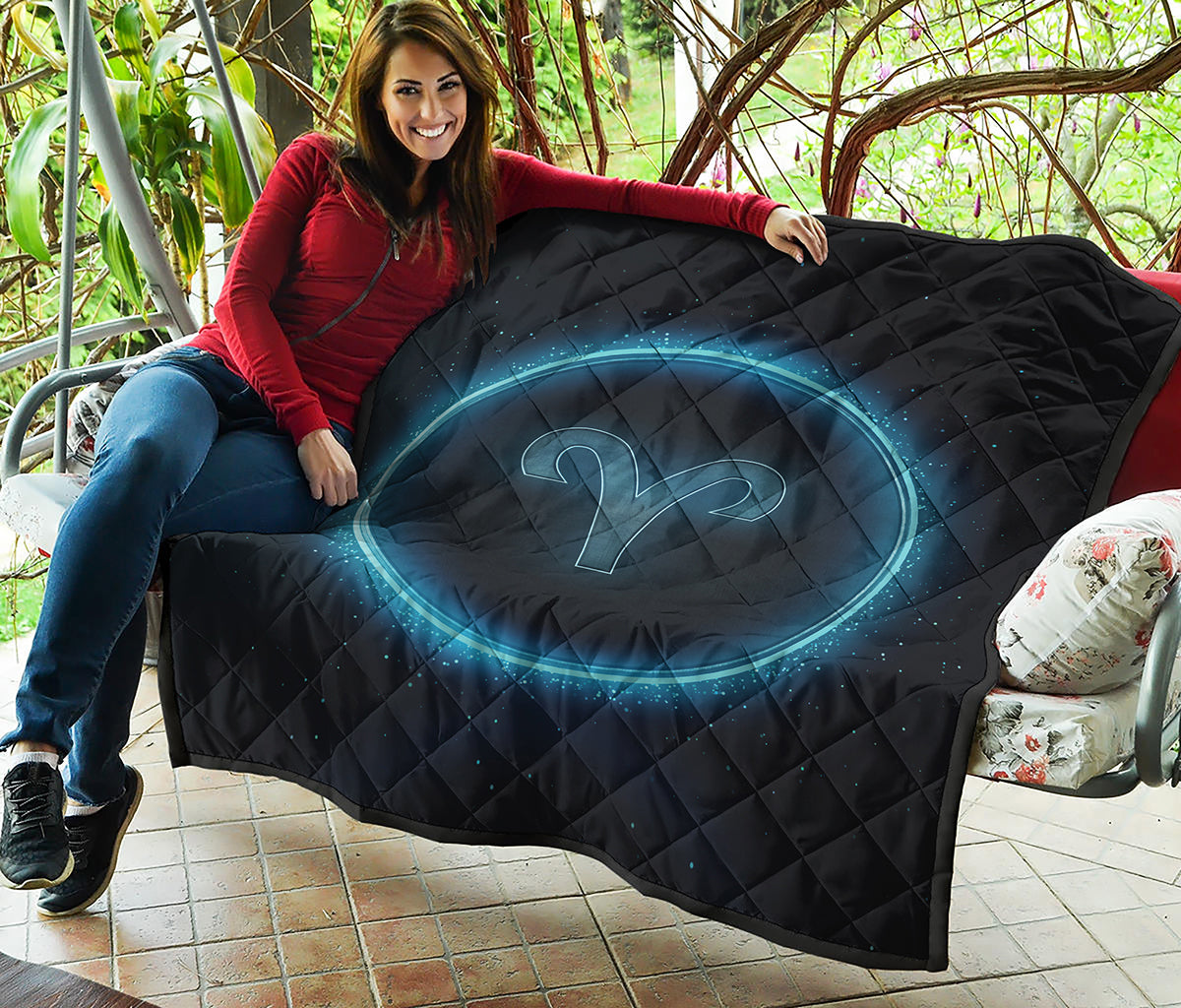 Blue Aries Zodiac Sign Print Quilt