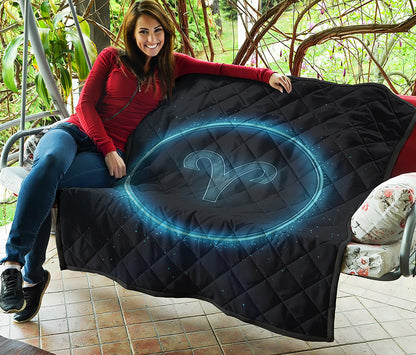 Blue Aries Zodiac Sign Print Quilt