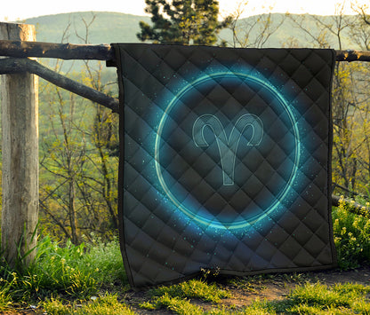 Blue Aries Zodiac Sign Print Quilt
