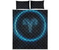 Blue Aries Zodiac Sign Print Quilt Bed Set