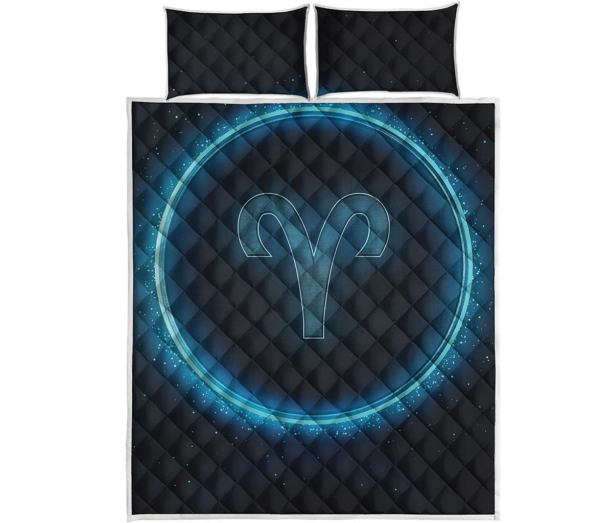 Blue Aries Zodiac Sign Print Quilt Bed Set