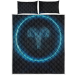 Blue Aries Zodiac Sign Print Quilt Bed Set