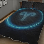 Blue Aries Zodiac Sign Print Quilt Bed Set