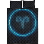 Blue Aries Zodiac Sign Print Quilt Bed Set