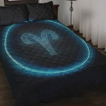 Blue Aries Zodiac Sign Print Quilt Bed Set