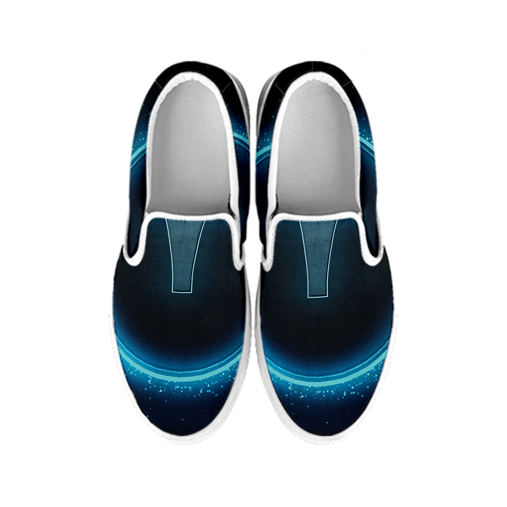Blue Aries Zodiac Sign Print White Slip On Shoes