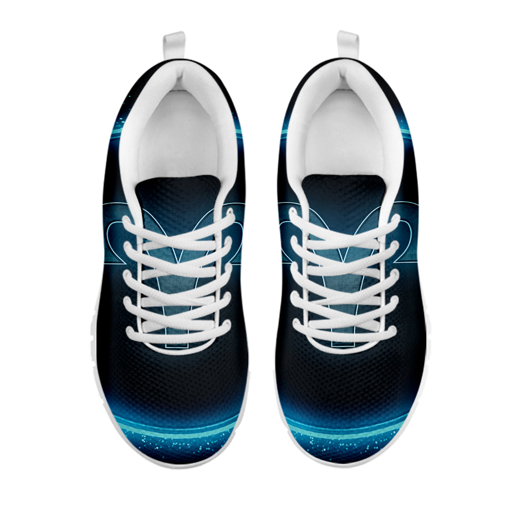 Blue Aries Zodiac Sign Print White Sneakers