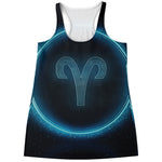 Blue Aries Zodiac Sign Print Women's Racerback Tank Top