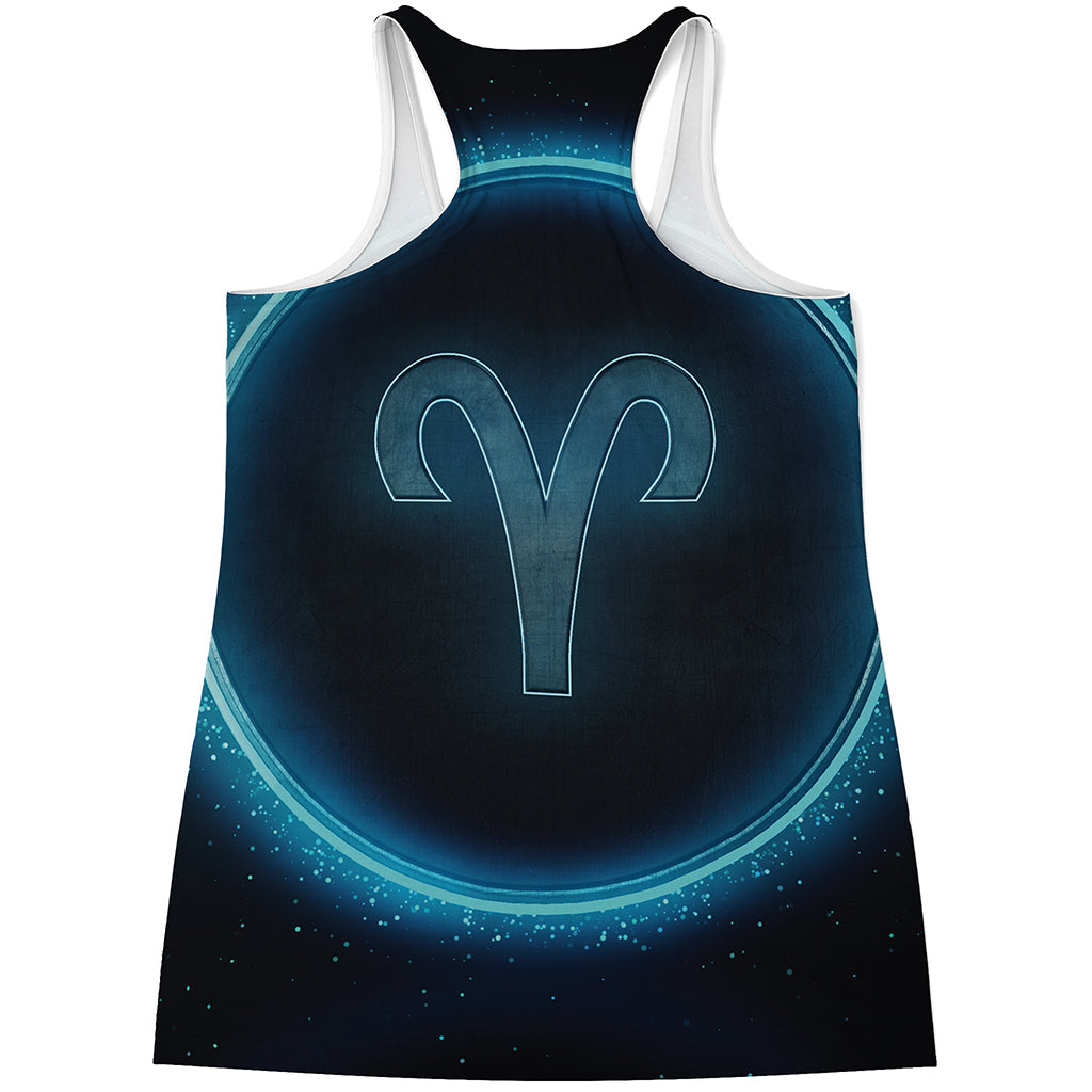 Blue Aries Zodiac Sign Print Women's Racerback Tank Top