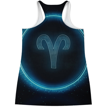 Blue Aries Zodiac Sign Print Women's Racerback Tank Top
