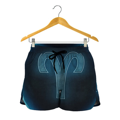 Blue Aries Zodiac Sign Print Women's Shorts