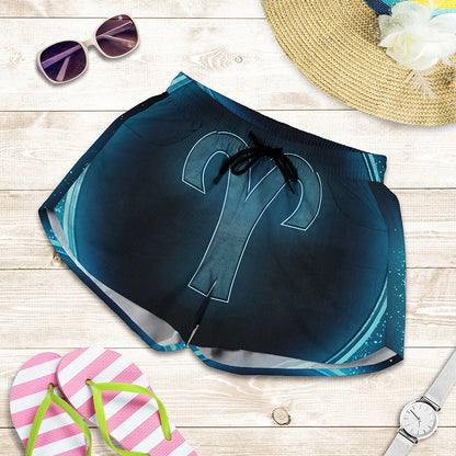 Blue Aries Zodiac Sign Print Women's Shorts