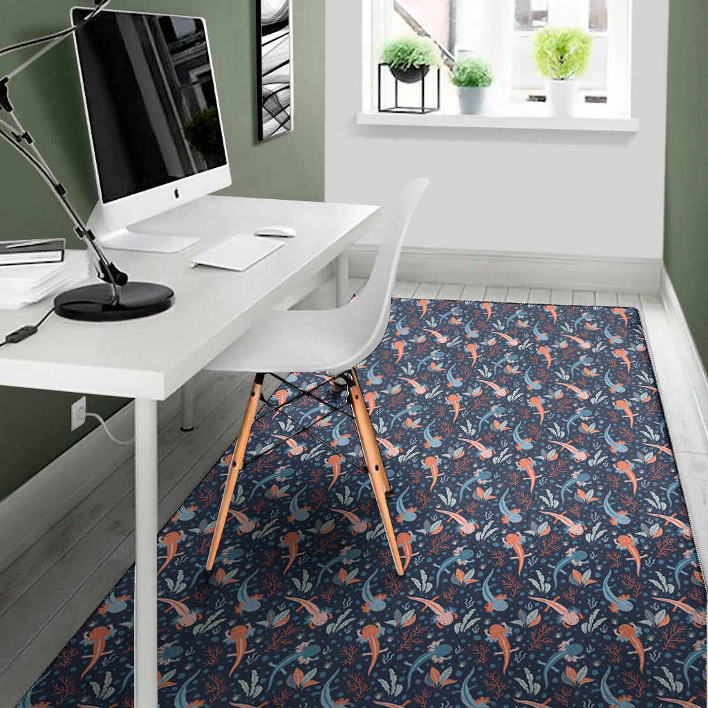 Blue Axolotl Pattern Print Area Rug