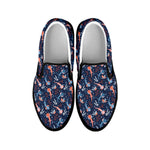 Blue Axolotl Pattern Print Black Slip On Shoes