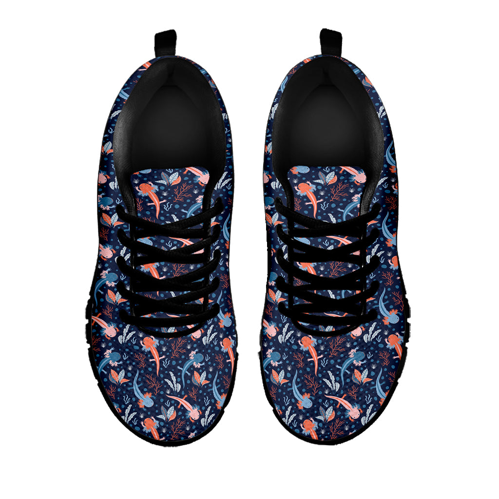 Blue Axolotl Pattern Print Black Sneakers