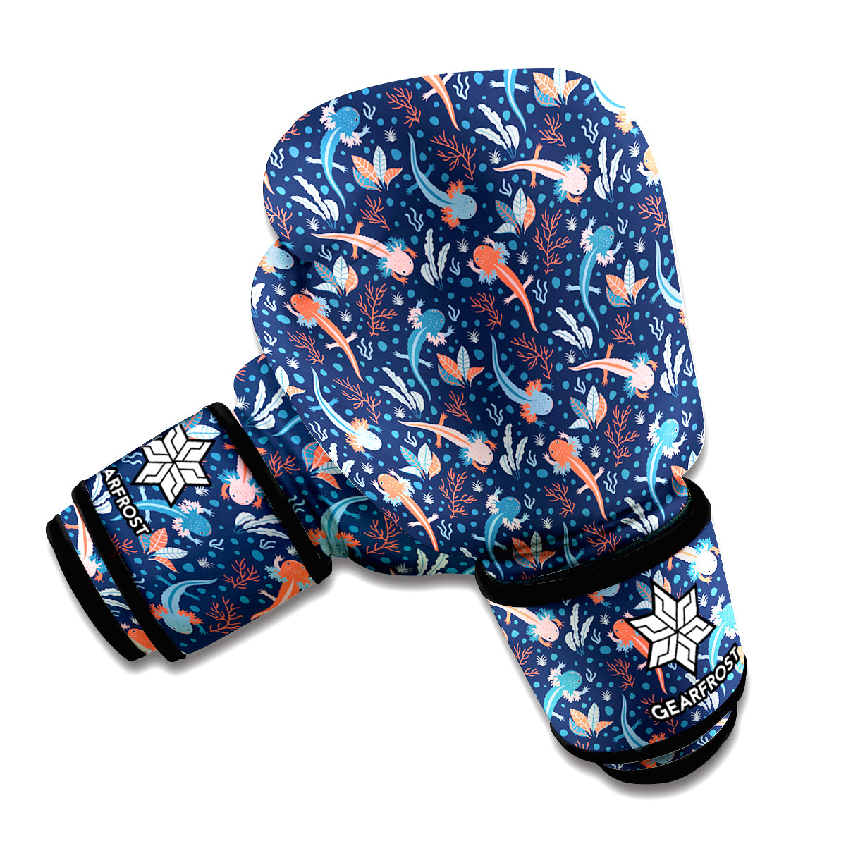 Blue Axolotl Pattern Print Boxing Gloves