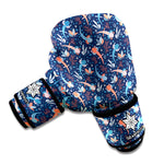 Blue Axolotl Pattern Print Boxing Gloves