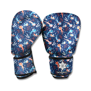 Blue Axolotl Pattern Print Boxing Gloves