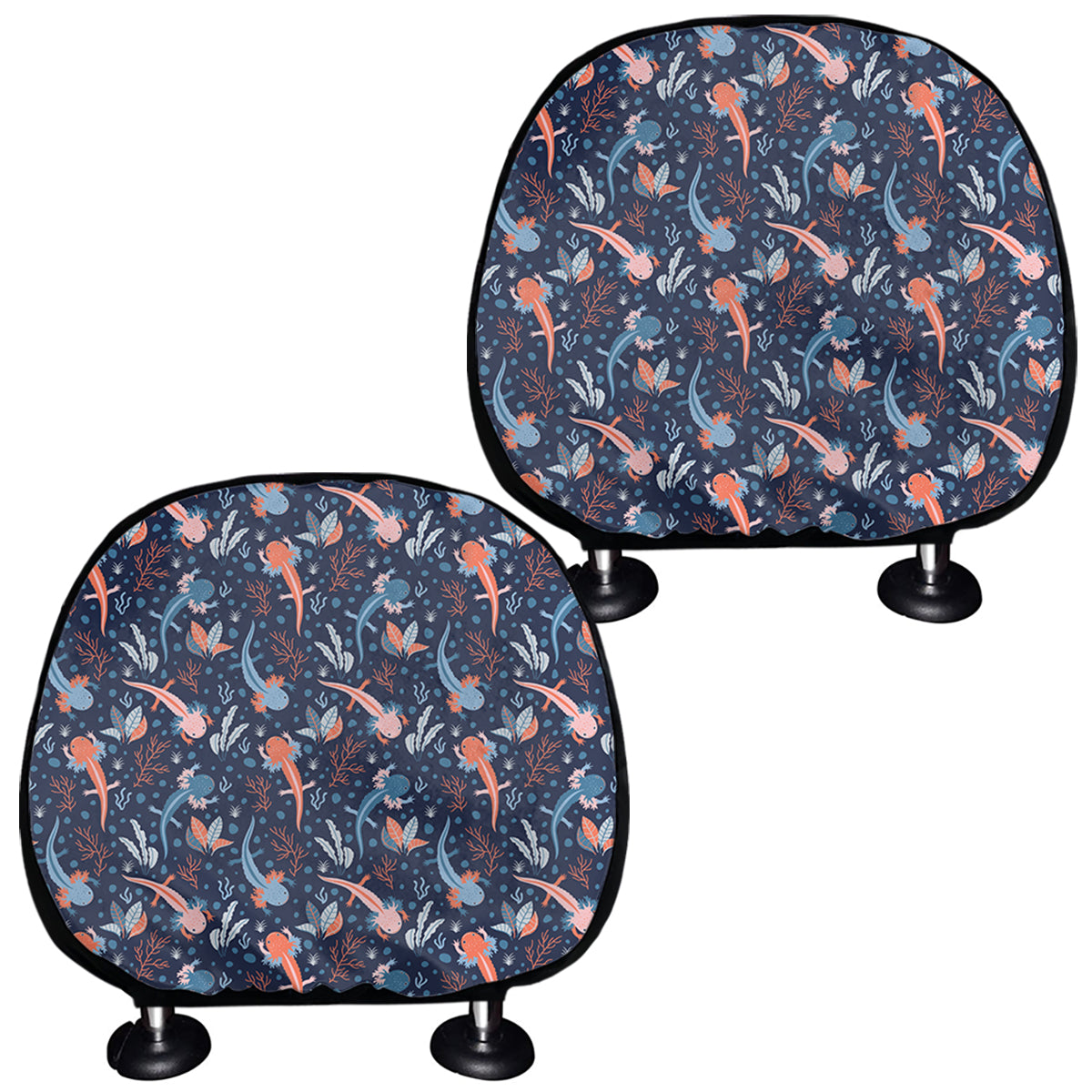 Blue Axolotl Pattern Print Car Headrest Covers