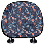 Blue Axolotl Pattern Print Car Headrest Covers