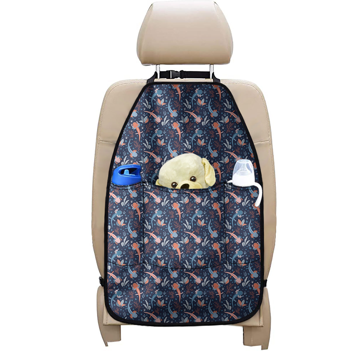 Blue Axolotl Pattern Print Car Seat Organizers