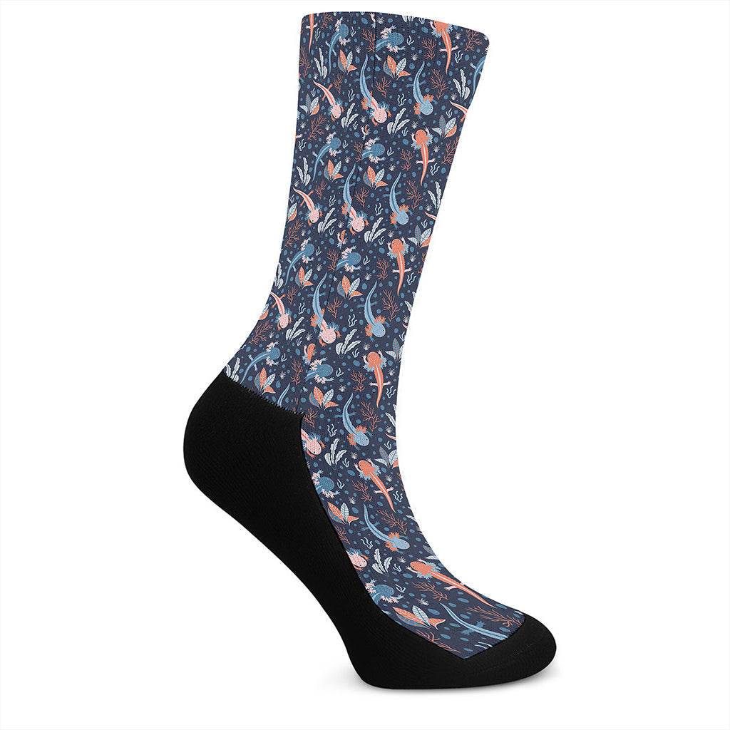 Blue Axolotl Pattern Print Crew Socks