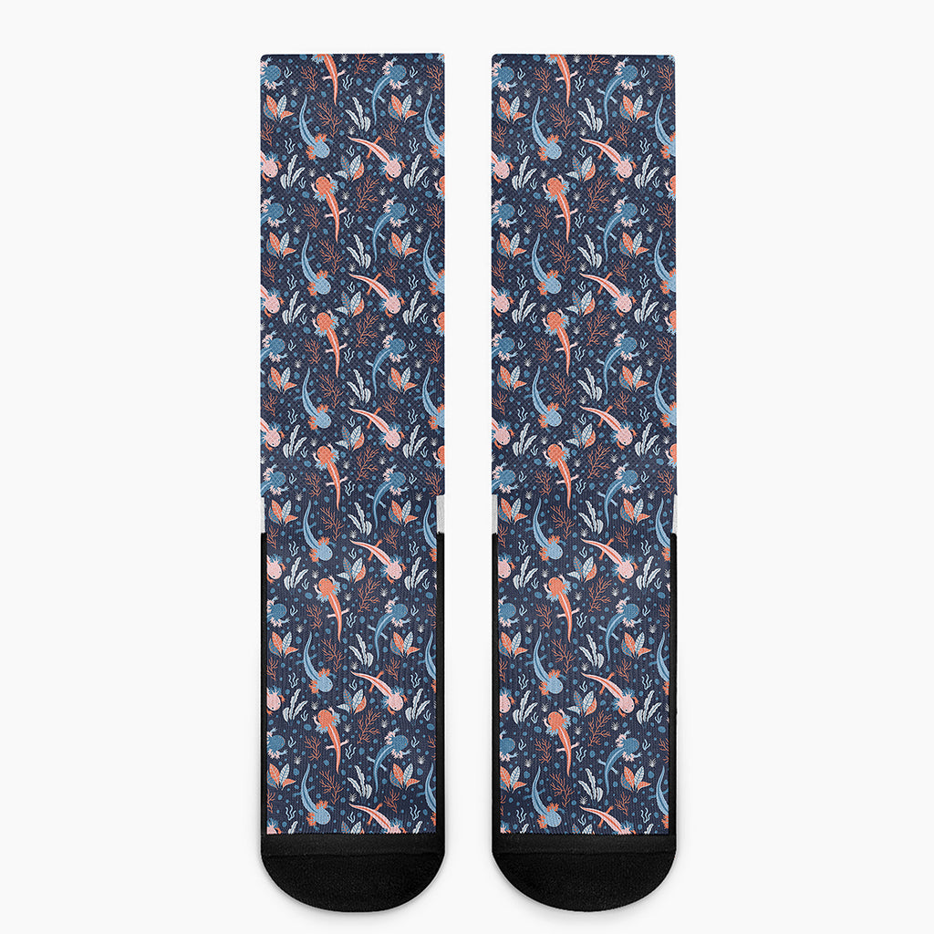 Blue Axolotl Pattern Print Crew Socks