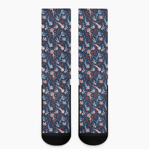 Blue Axolotl Pattern Print Crew Socks