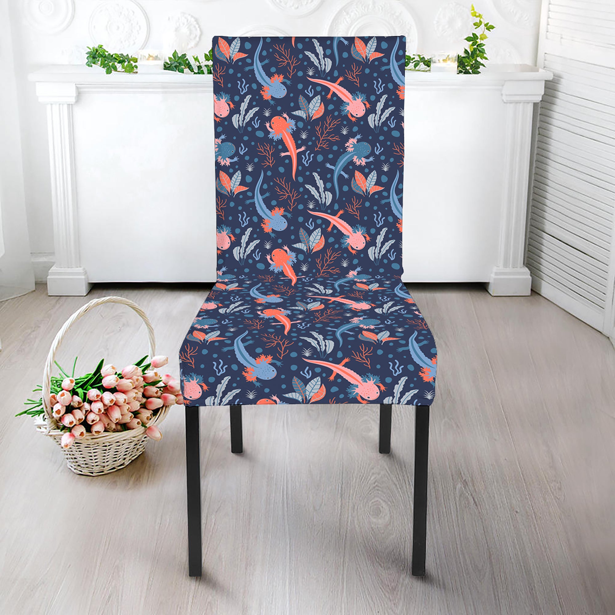 Blue Axolotl Pattern Print Dining Chair Slipcover