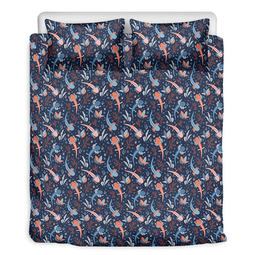 Blue Axolotl Pattern Print Duvet Cover Bedding Set