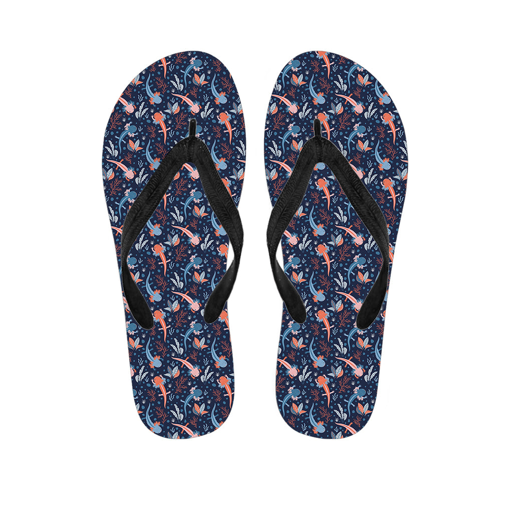 Blue Axolotl Pattern Print Flip Flops