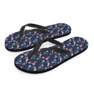 Blue Axolotl Pattern Print Flip Flops