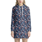 Blue Axolotl Pattern Print Hoodie Dress