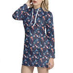 Blue Axolotl Pattern Print Hoodie Dress