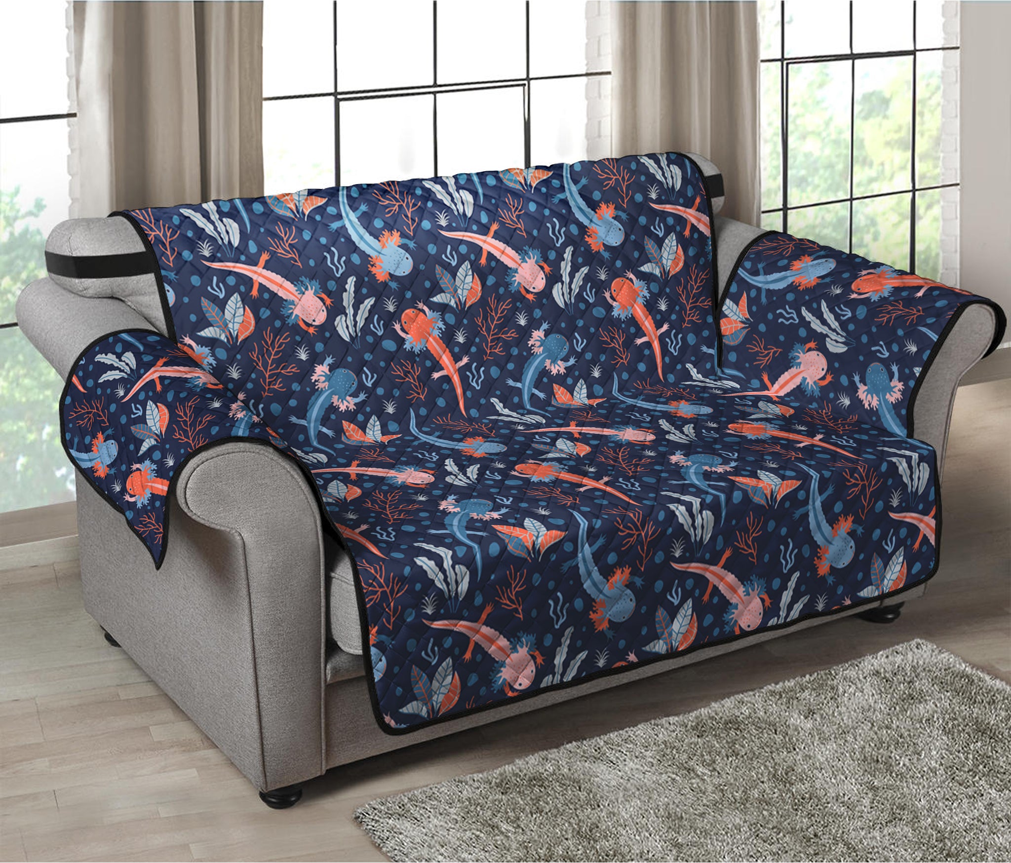 Blue Axolotl Pattern Print Loveseat Protector