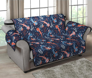 Blue Axolotl Pattern Print Loveseat Protector