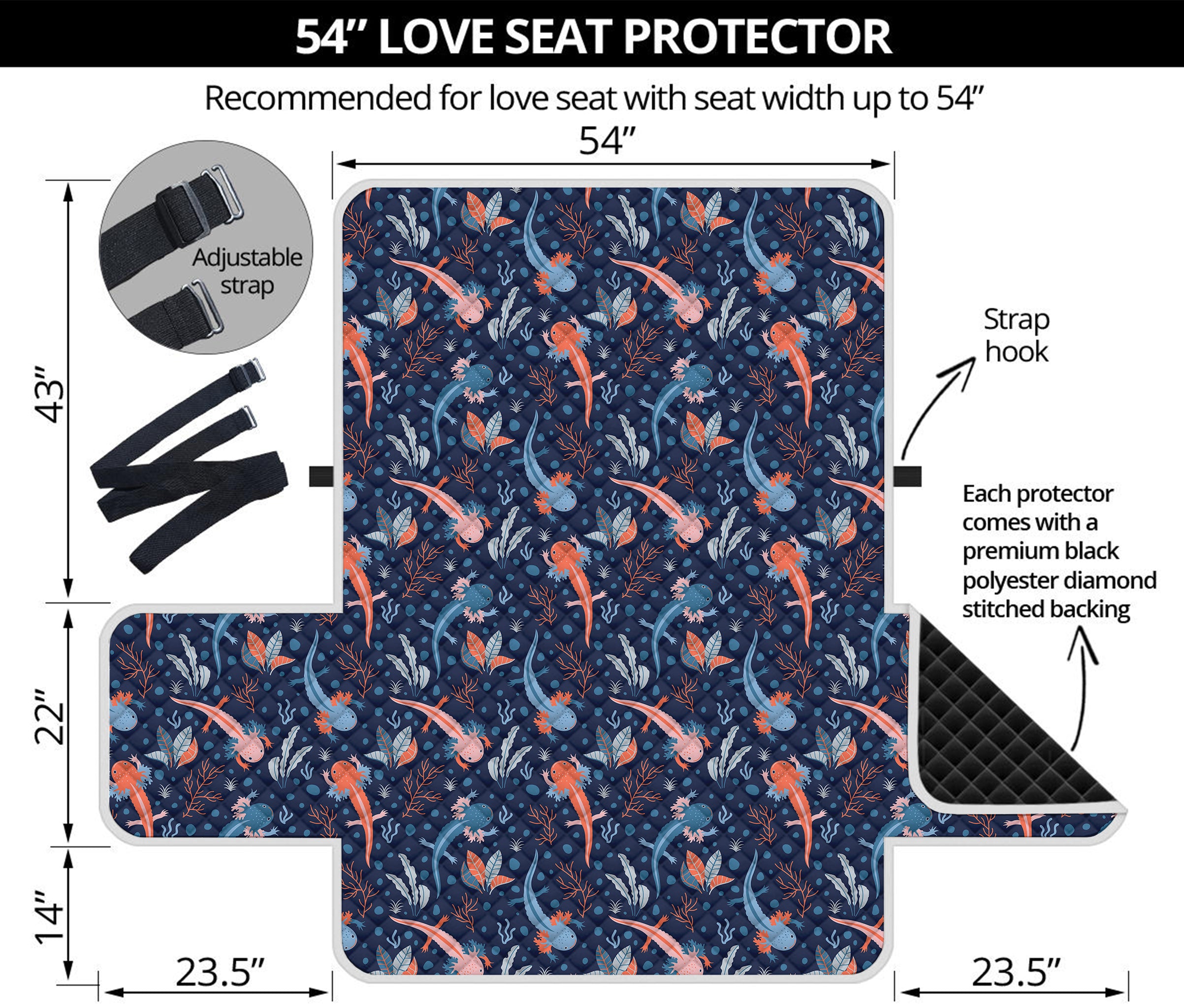 Blue Axolotl Pattern Print Loveseat Protector