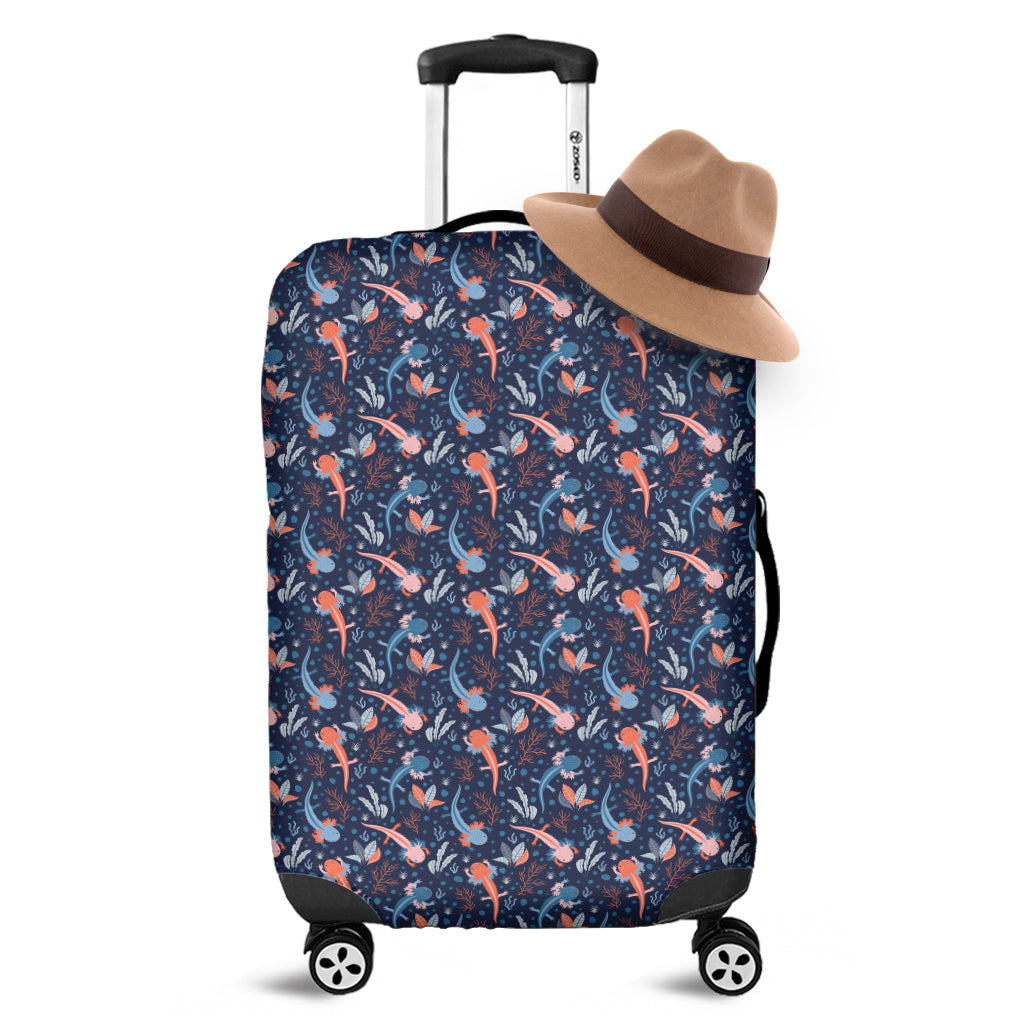 Blue Axolotl Pattern Print Luggage Cover