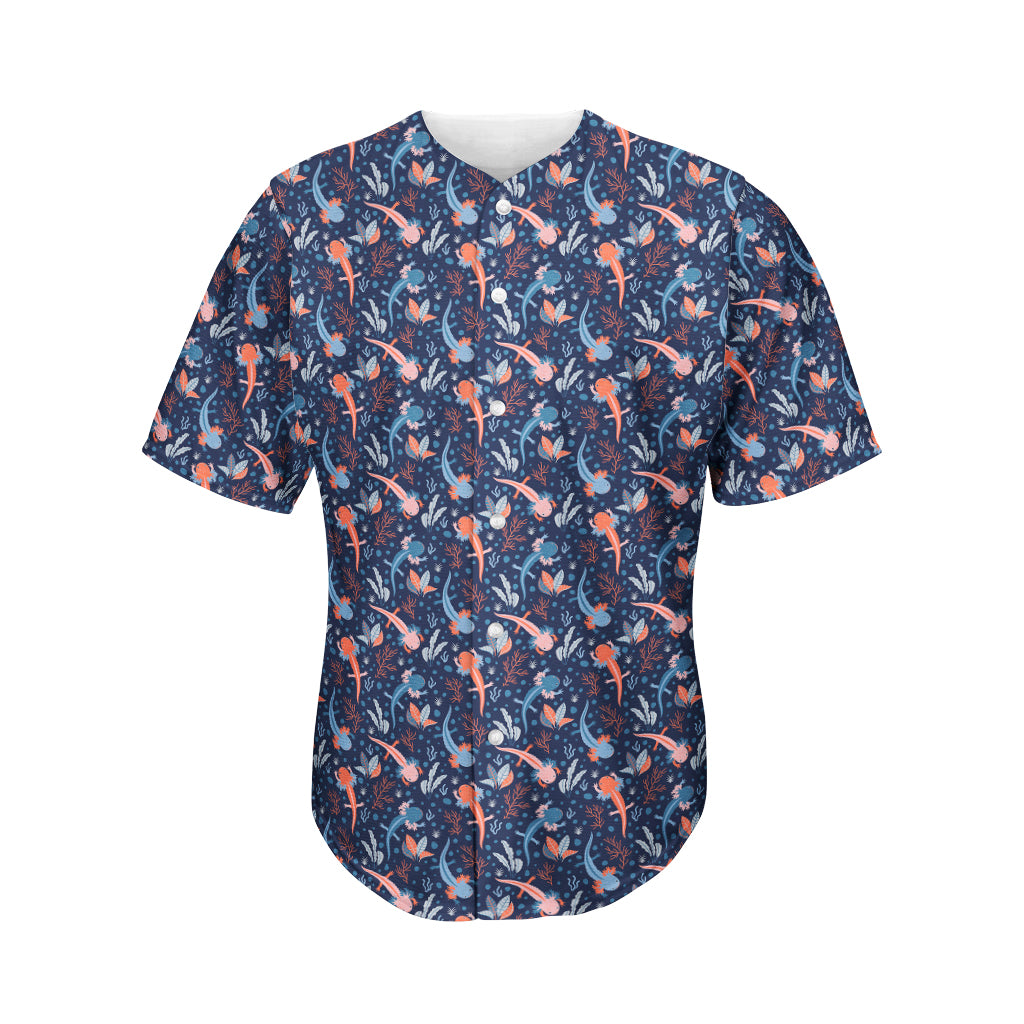 Blue Axolotl Pattern Print Men's Baseball Jersey