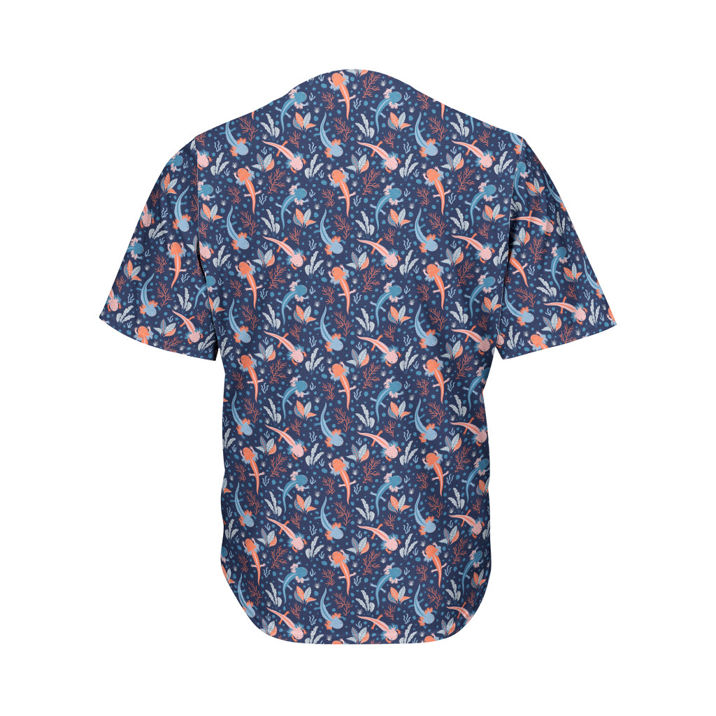 Blue Axolotl Pattern Print Men's Baseball Jersey