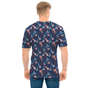 Blue Axolotl Pattern Print Men's T-Shirt