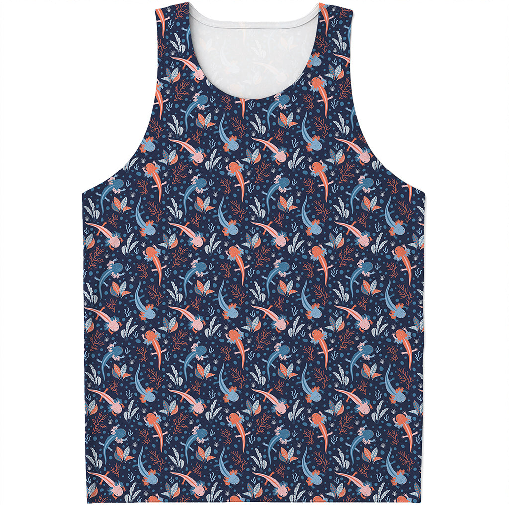 Blue Axolotl Pattern Print Men's Tank Top