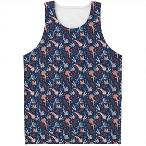 Blue Axolotl Pattern Print Men's Tank Top