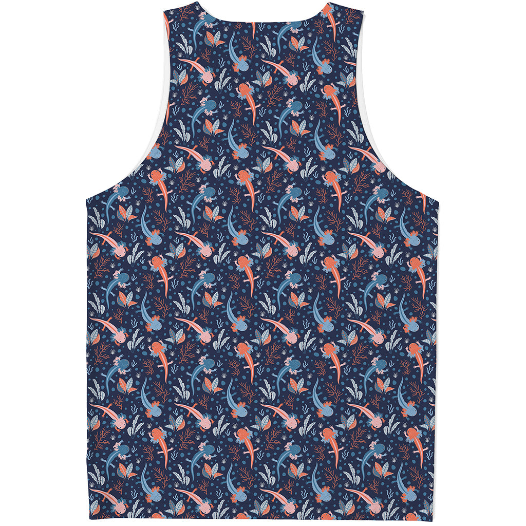 Blue Axolotl Pattern Print Men's Tank Top