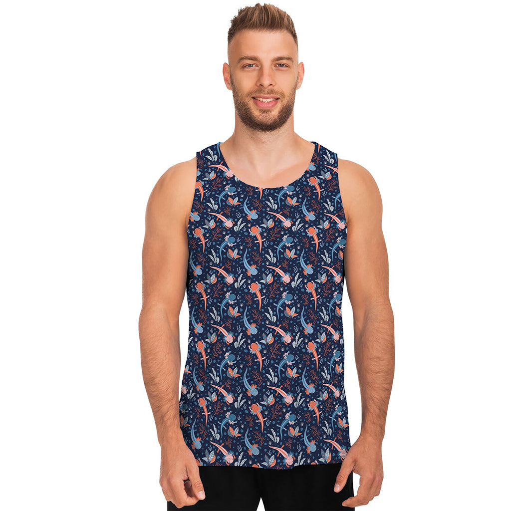 Blue Axolotl Pattern Print Men's Tank Top