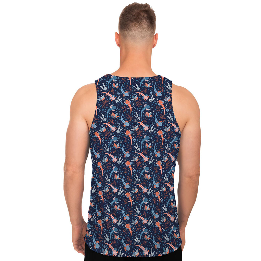 Blue Axolotl Pattern Print Men's Tank Top